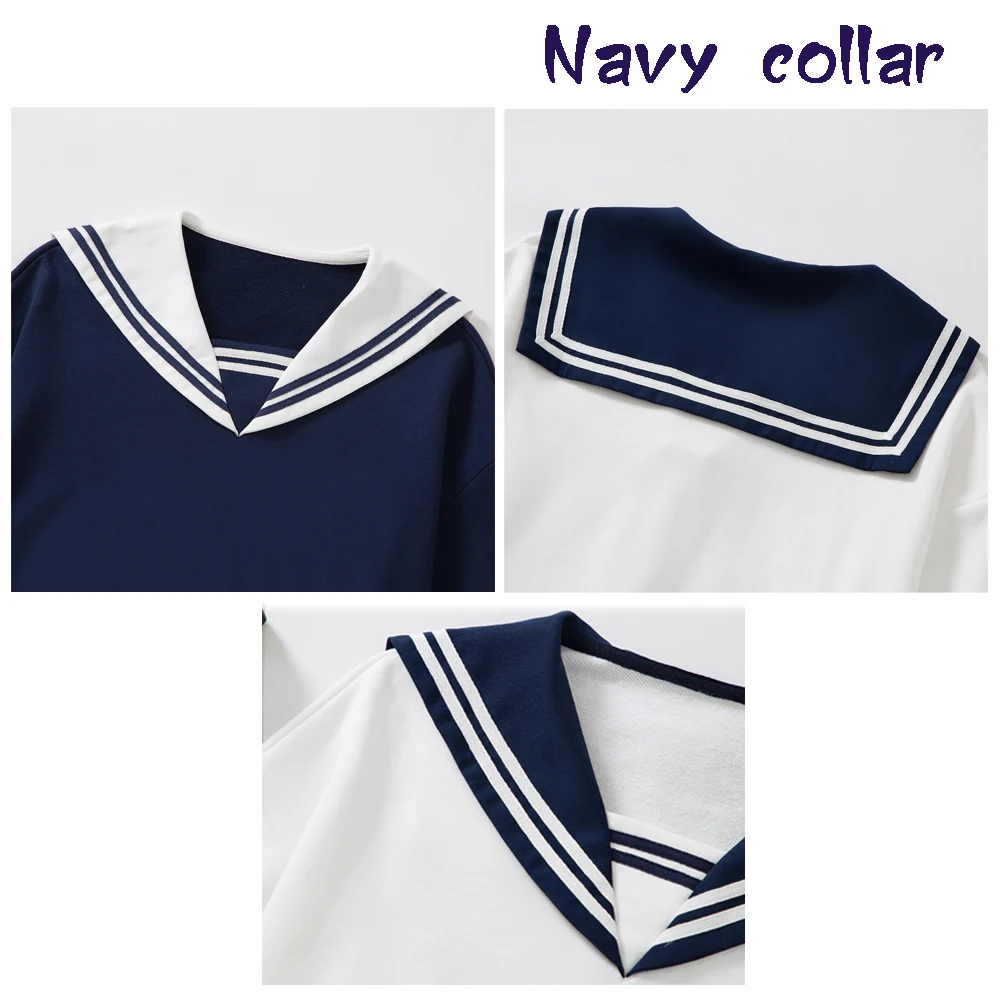 Kawaii Hoodie Cotton Soft Girl Sailor Collar Sweatshirt Japan Style Long Sleeve Cute Tops for Teens Aesthetic School JK Navy images - 6