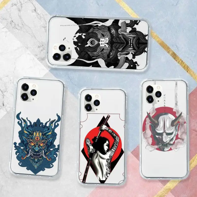 

samurai oni mask Phone Case Transparent soft For iphone 12 11 13 7 8 6 s plus x xs xr pro max mini