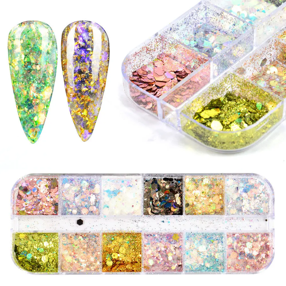 

1 Set Glitter Sequins for Nail Art Hexagon UV Gel Polish Flake Decoration 3D Manicure Sparkles Paillettes Tip