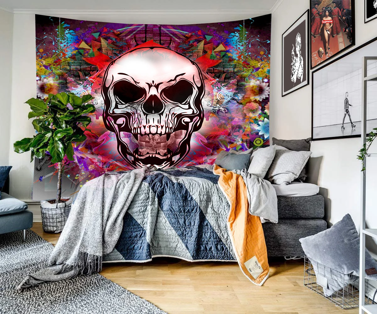 Домашний гобелен в стиле Хэллоуина настенный декоративный богемном с черепом и