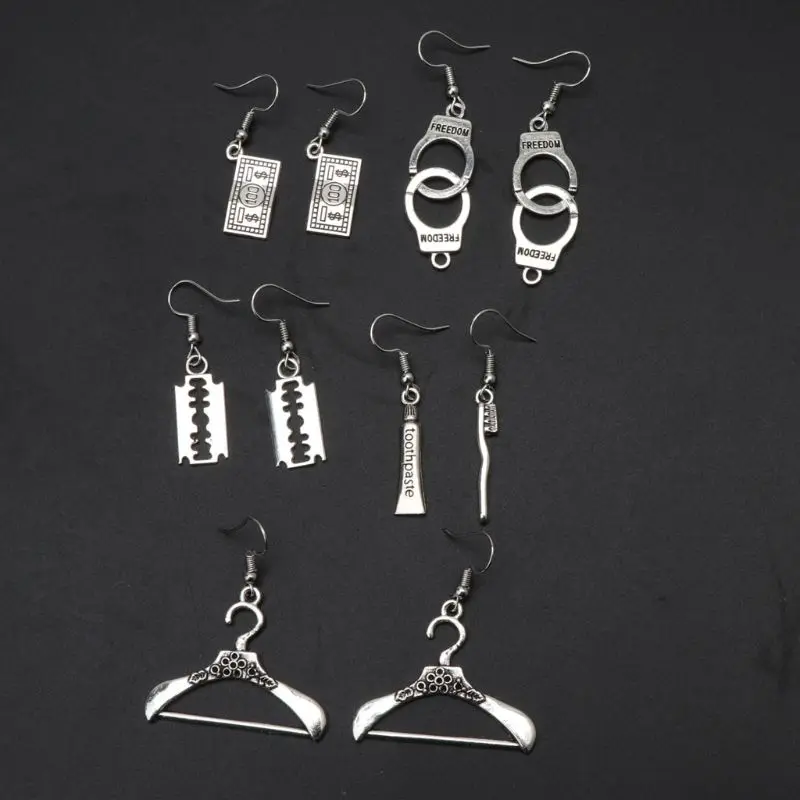 Креативные антикварные наручники лезвие зубная щетка доллар висячие серьги
