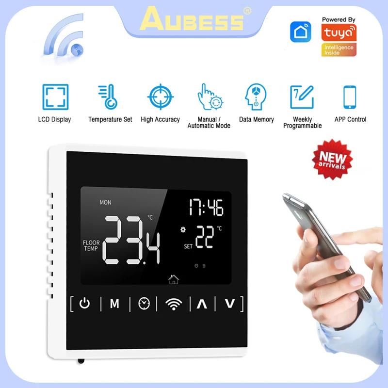 

Aubess Wifi Smart Thermostat Temperature Controller AC85-240V For Water/Electric Floor Heating/Boiler Works With Tuya Smart Life