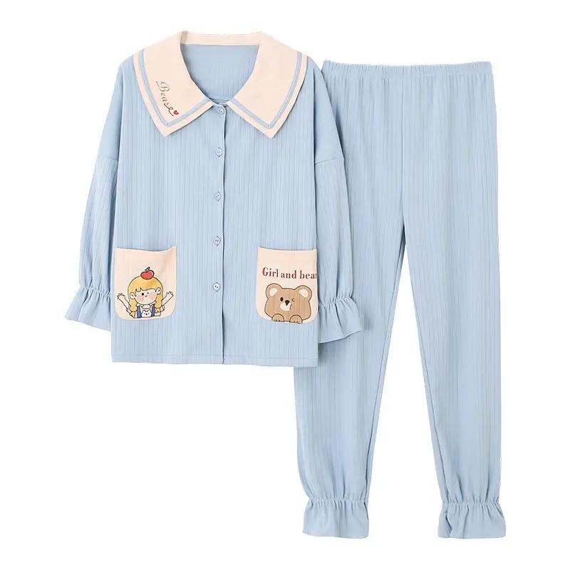 

Womensets 2 Pieces Cartoon Pajama Long Sleeve Lovely Cotton Graffiti Printed Home Clothes Suit 3XL 4 Season Pajamas For Women