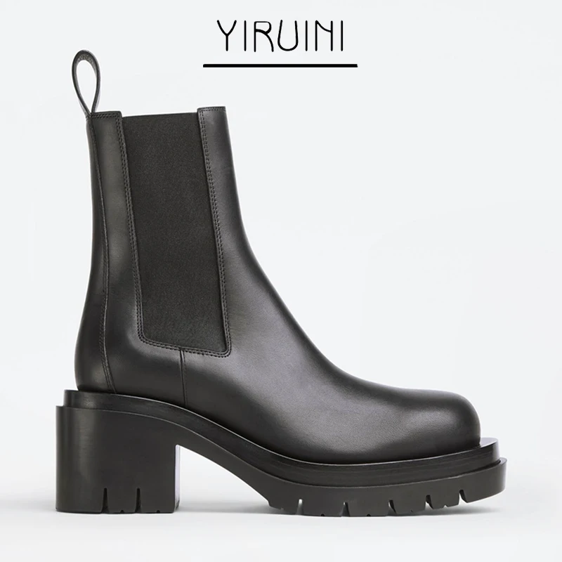 

2021 New Martin Boots Women's Thin Thick-heeled Thick-soled Chelsea Boots Black High-heeled Small Boots