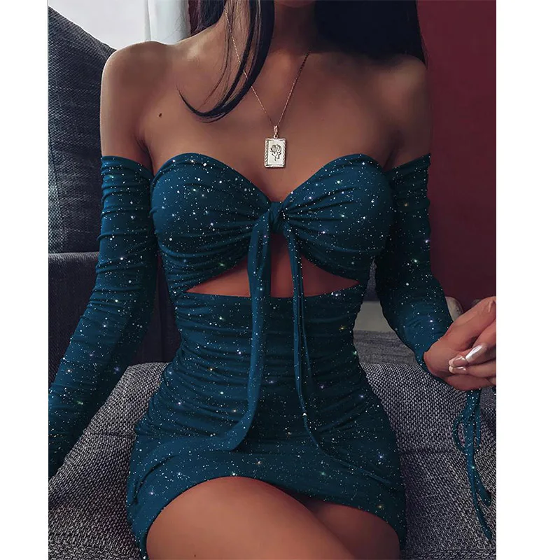 Женское платье на шнуровке с открытыми плечами соблазнительные однотонные