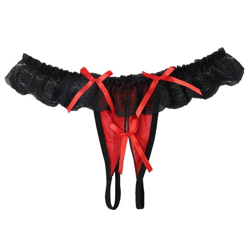 Black Red Сексуальное нижнее белье, кружевные трусики с открытой промежностью, сексуальное прозрачное белье, соблазнительные цветочные леопардовые трусы, женские стринги и стринги - Цвет: Black Red