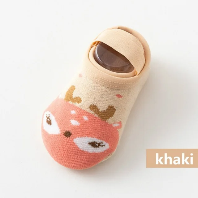Khaki 1 пара, модные Нескользящие хлопковые носки-тапочки с милыми рисунками для маленьких девочек и мальчиков ясельного возраста обувь для новорожденных с изображением животных - Цвет: Khaki