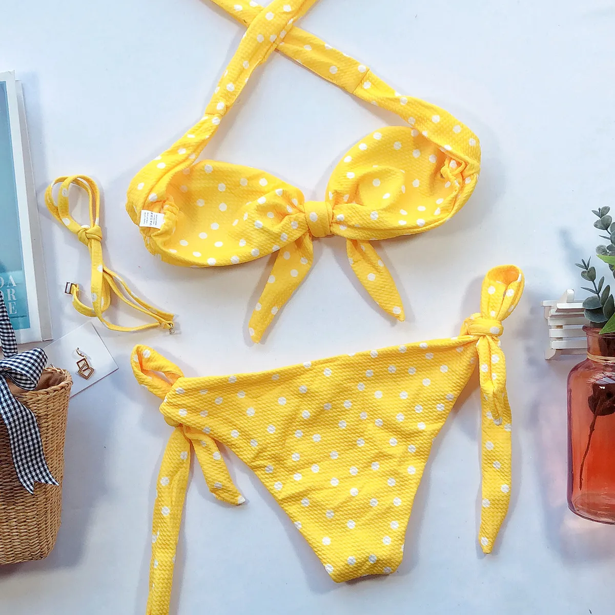 Купальник-бикини женский с завязкой спереди купальник открытыми плечами в