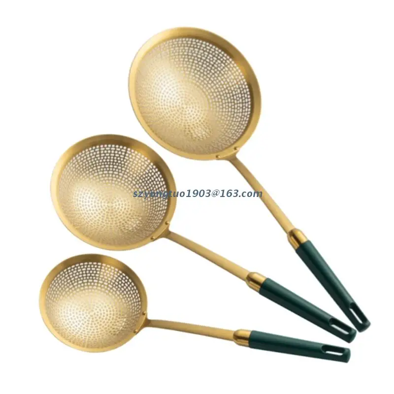 

P82C Nordic Style Stainless Steel Pot Colander with Long Handle Modern Luxury Fat Skimmer Spoon Fine Mesh Food Strainer Kitchen