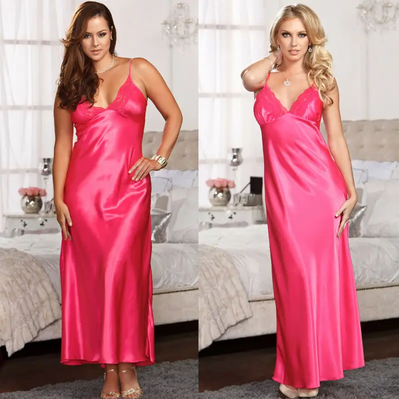 Женское сексуальное атласное шелковое кружевное длинное платье для сна женское