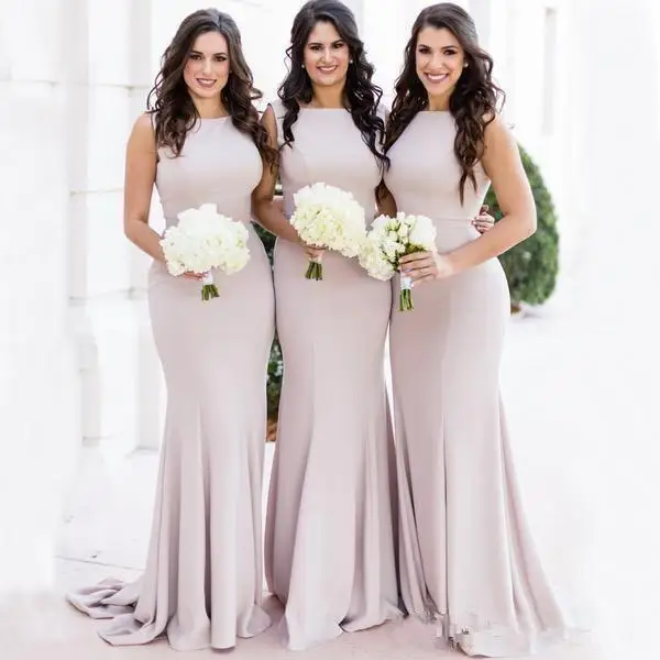 

Cheap Simple Blush Pink Mermaid Long Bridesmaid Dresses Plus Size Floor Length Wedding Guest Gowns Maid Of Honor Dress