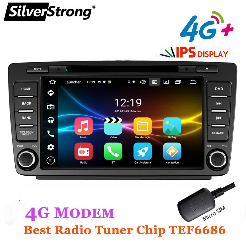 SilverStrong 2DIN Android10 9.0 4G 64G 8 ядерный автомобильный DVD для Skoda Octavia 2 A5 авто радио ips DAB +