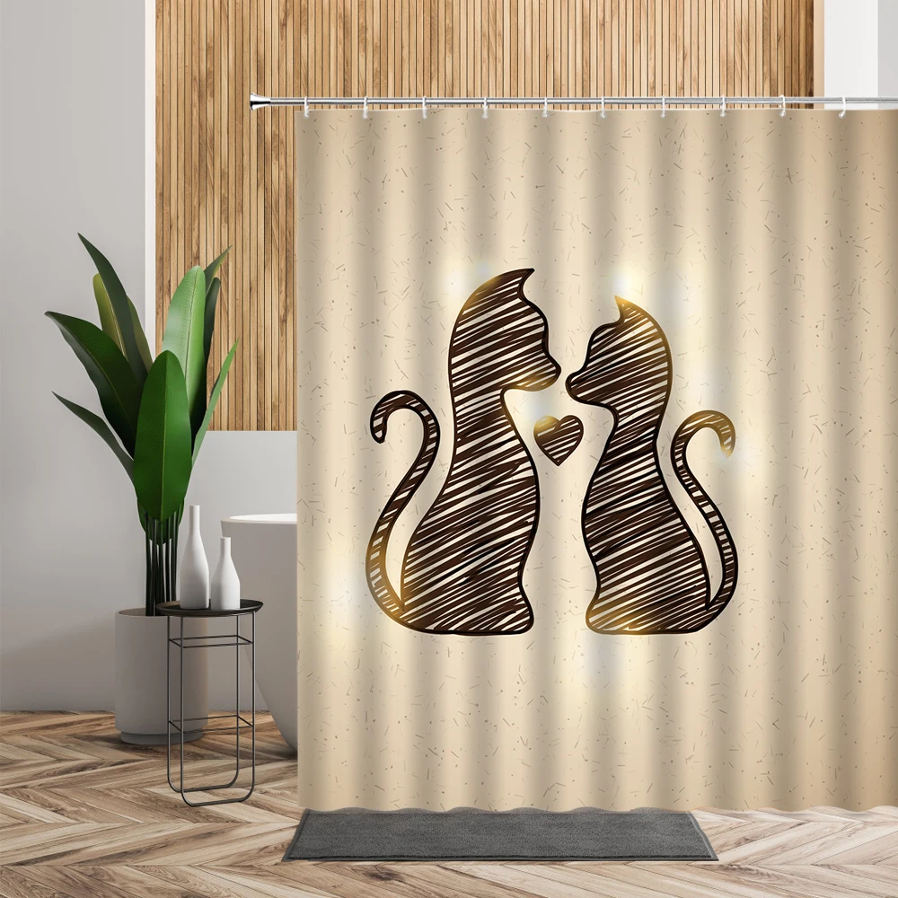 

Занавеска для душа Love Cat для девочек, для ванной, спальни, с милыми кошками, украшение на День святого Валентина, водонепроницаемая разделите...