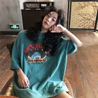 Футболка женская с мультяшным принтом, Повседневная Свободная длинная рубашка, винтажный Топ в стиле Харадзюку, размера плюс с круглым вырезом, W466, 2020