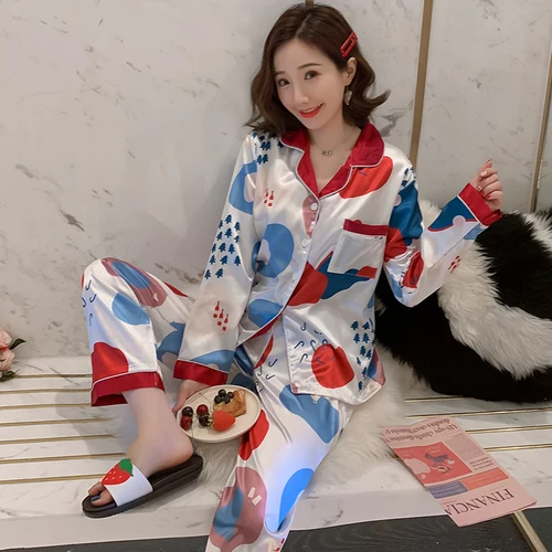 C HT 112 Высокое качество WAVMIT женские пижамы наборы цветочный принт роскошные женские из искусственного шелка пижамы комплект из двух частей рубашки+ брюки ночная рубашка - Цвет: C HT 112