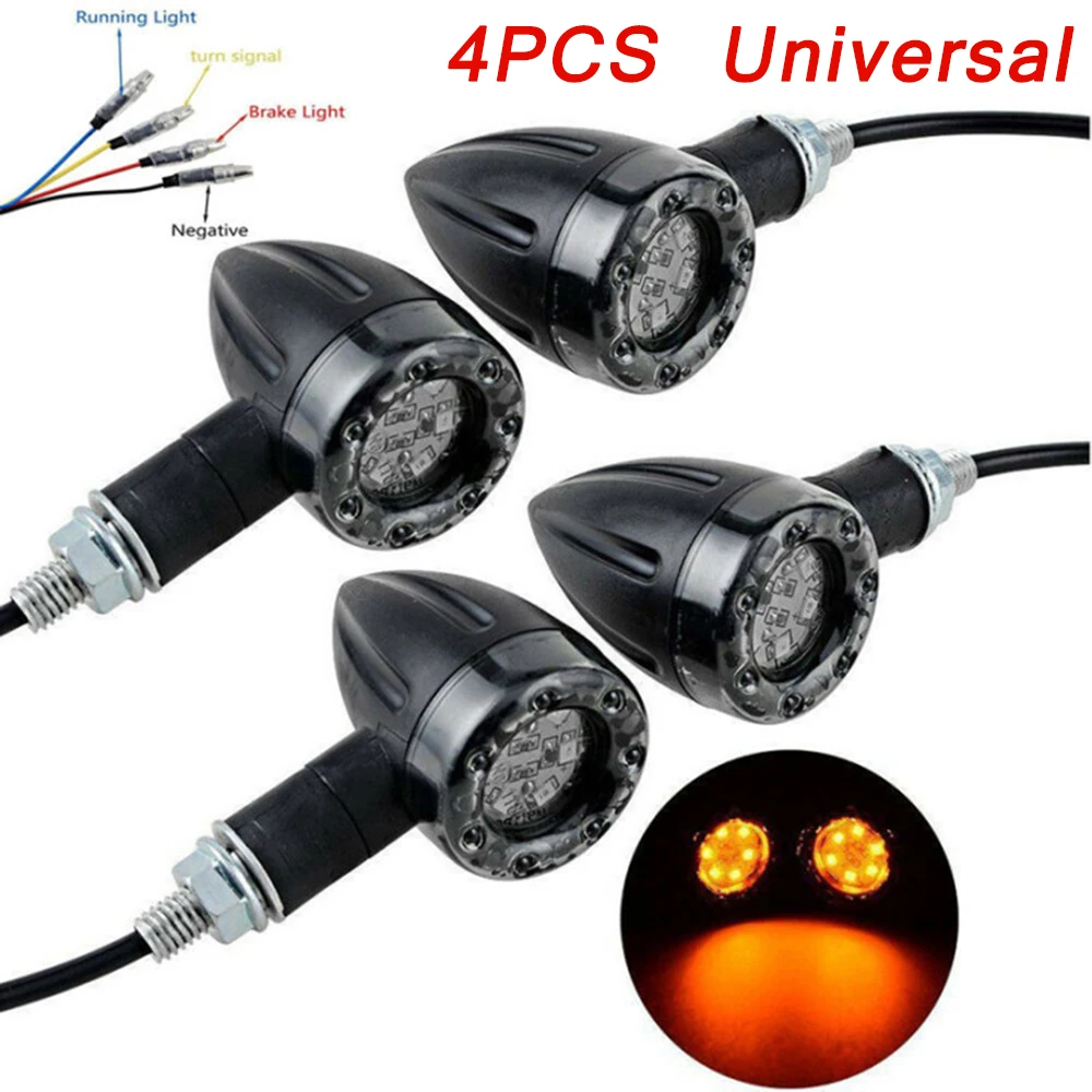 

4pcs Universal Motorcycle Turn Signal Lights DC 12V LED Amber Lamp Rear Brake Light Indicator IP67 Waterproof Accessories