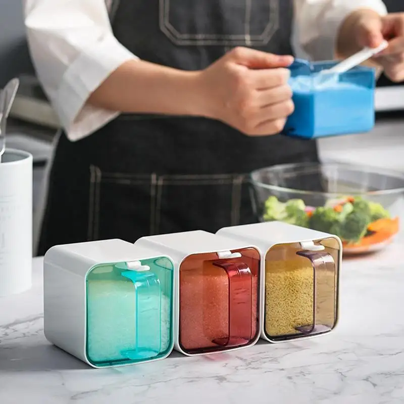 

Kapmore 4Pcs/Set Spice Jar Plastic Wall Mounted Seasoning Box Spice Container Condiment Jar Cooking Accessories Kitchen Supplies