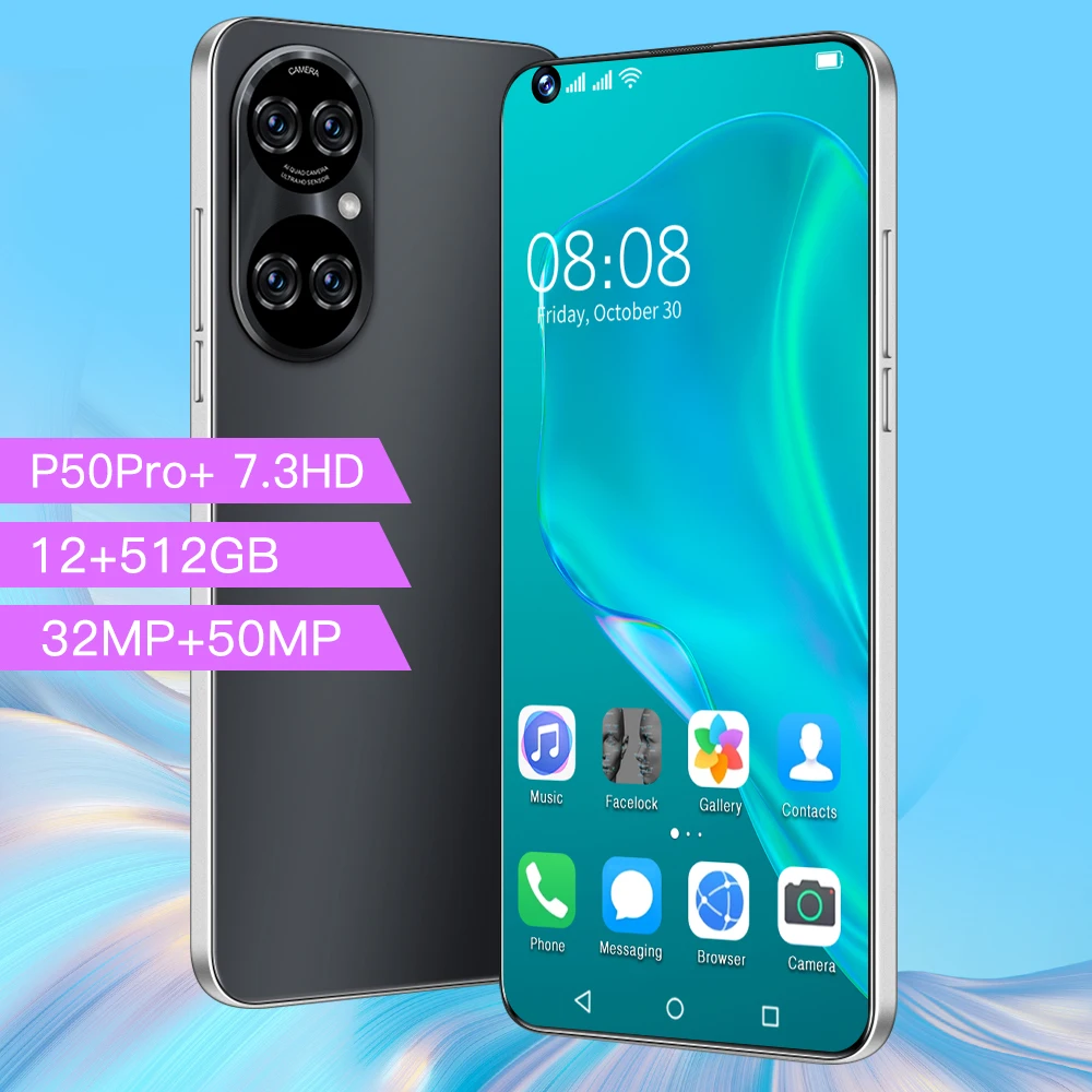 

P50 Pro+ 7.3Inch 12GB 512GB Smartphones 32MP+50MP Android 10 6800mAh Ten Core Really MTK6889 5G Dual SIM Global Version Telefon