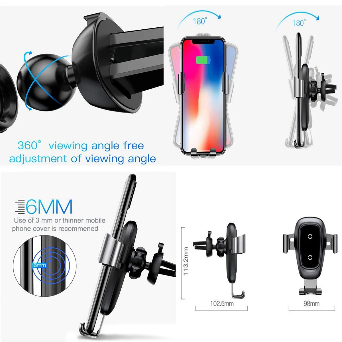 

10W Qi Car Wireless Charging Car Charger Gravity Air Vent Mount Phone Holder for iPhone 8 X Samsung