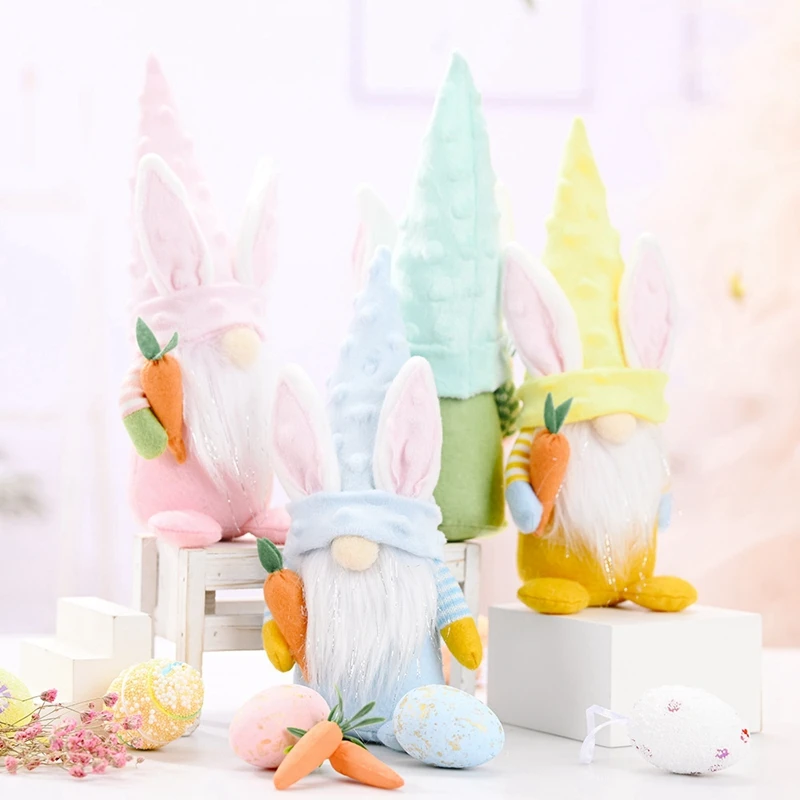 

4 Pcs Easter Bunny Carrot Gnome Decoration Doll Plush Dwarf Home Party Decorations Kids Toys Easter Decor
