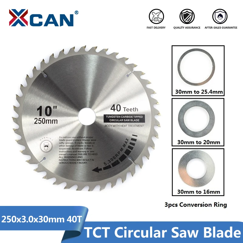 XCAN 1pc 250mm 40T High Quality Carbide Woodworking Saw Blade with 30mm Bore Wood Cutting Disc TCT Circular Saw Blade