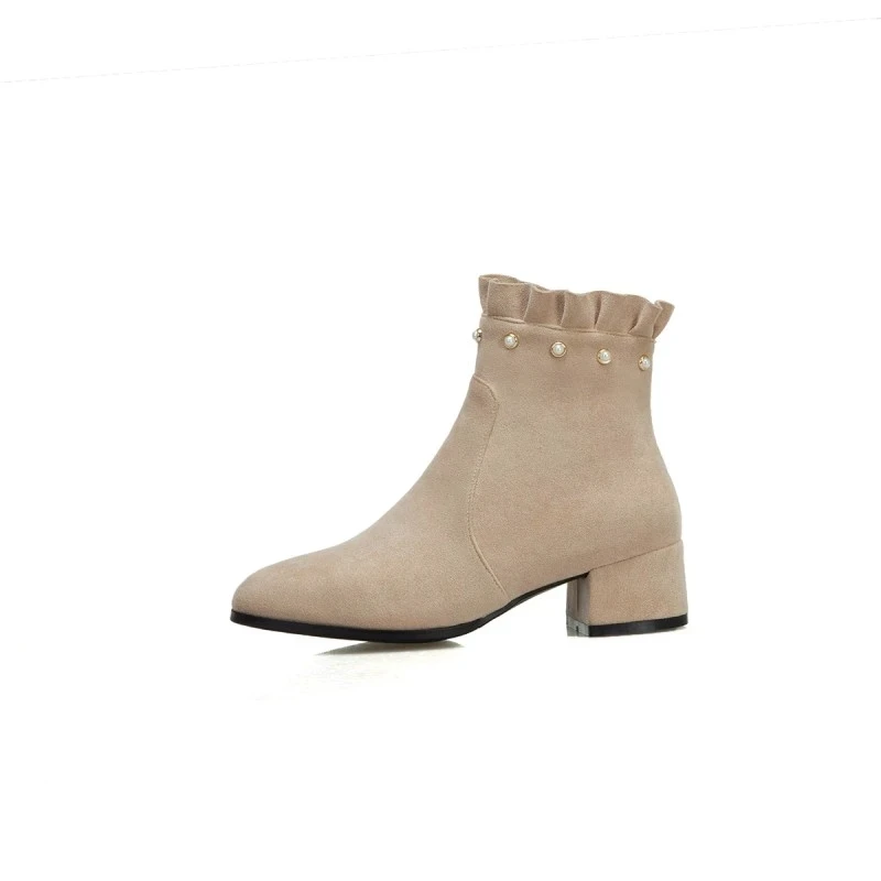 

Big Size 9 11-14 boots women shoes ankle boots for women ladies boots shoes woman winter Lace pearl side zipper