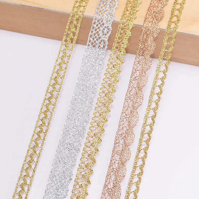 

5/10Yards Gold Silver Lace Ribbons Lace Trim Fabric Embroidered DIY Craft Sewing Clothes Accessories Wedding Home Decoration