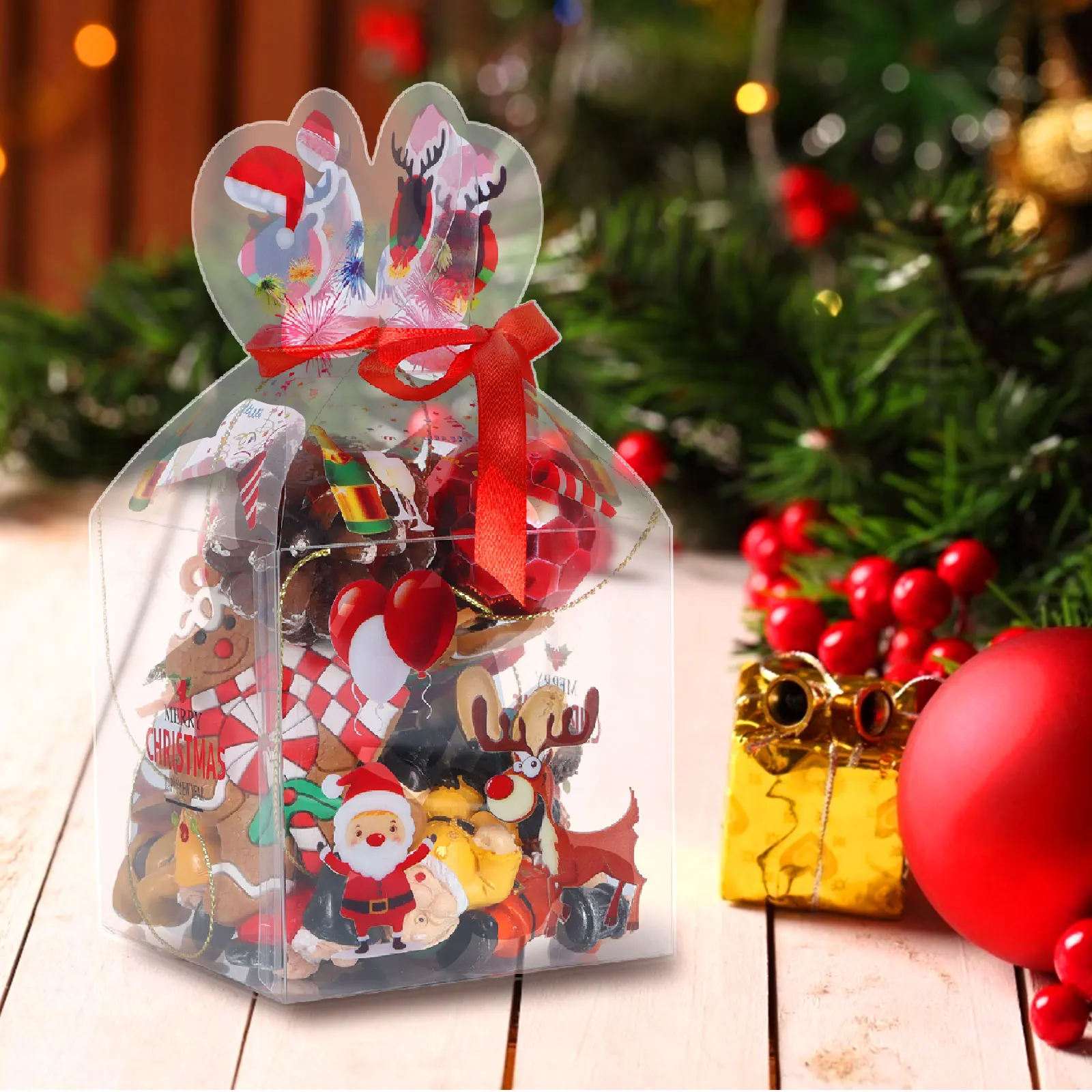 

12PCS Christmas Gift Box Plastic Transparent Gift Apple Wrapping Box Sweet Sugar Candy Decorations Case Xmas Party Supplies