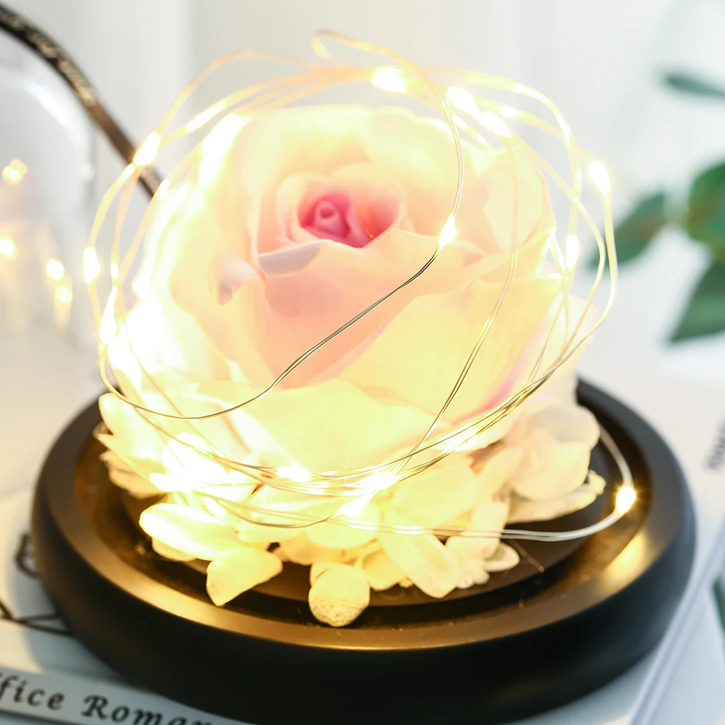Светодиодный купольный стеклянный флакон с розами подарок на день Святого