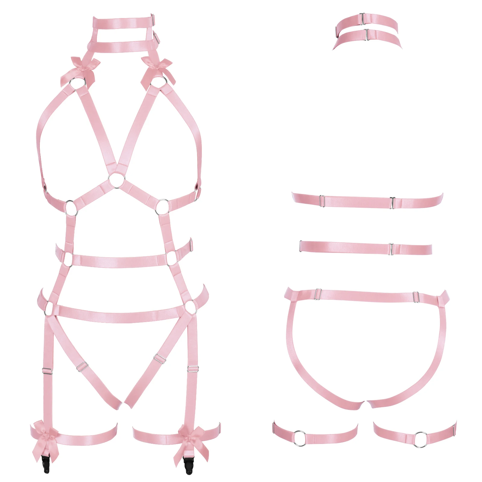 Каваи полный Boby портупея розовый бант сексуальный бандаж Пастель Гот Свадебные