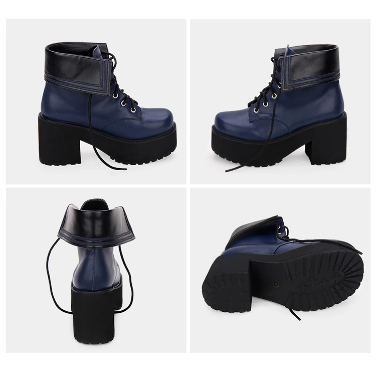 

GXCMHBWJ New Arrival Lolita Girl High Platform Ankle Boots Lapel Navy Lace Up Thick Bottom Women Shoes Punk Motorcycle Boots