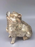 collection chinese tibet silver carved zodiac animal statue pig fortune pig copper pig fat pig wealth decoration crafts