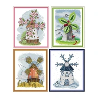 windmills of the four seasons cross stitch kits 11ct 14ct printed pattern crafts needlework counted embroidery accessories decor