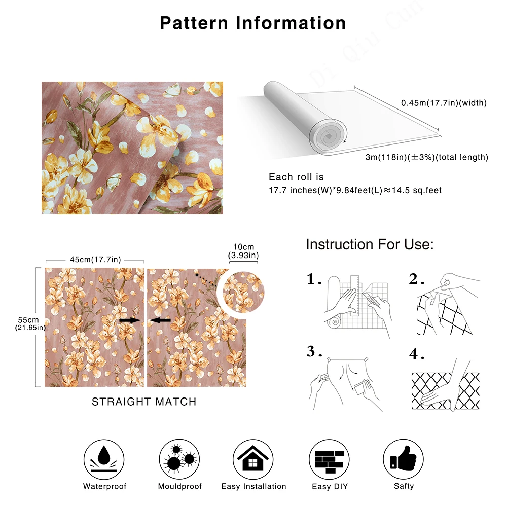 

Vinyl Peeled And Pasted Wall Stickers Light Yellow Floral Butterfly Self-Adhesive Wallpaper For Bedroom Walls Home Decoration