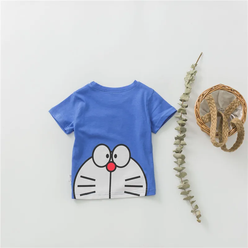 KIKIKIDS/Летняя футболка с героями мультфильмов для малышей Топы с короткими рукавами для маленьких мальчиков и девочек, Doraemon, Детская летняя одежда в Корейском стиле футболки с героями мультфильмов