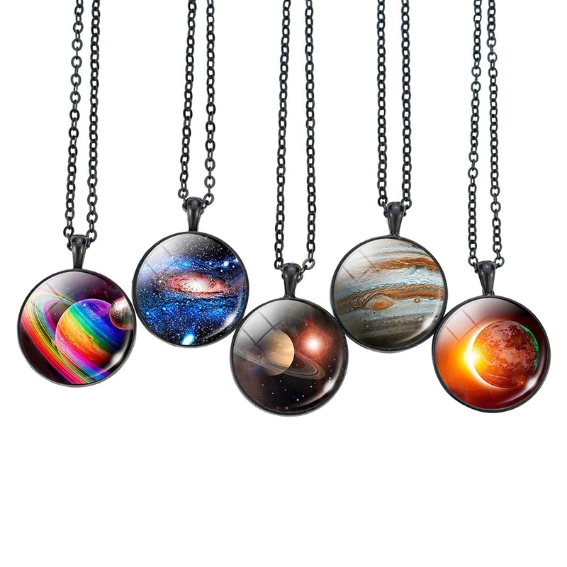 Fashion Jewelry Nebula Full Moon Universe Necklace Galaxy Space Glass Cabochon Pendant Solar System Astronomy Charm | Украшения и