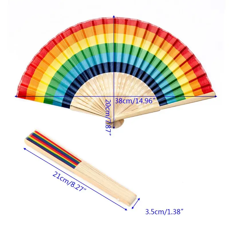 

Summer Rainbow Handheld Folding Fan for Wedding Party Decoration Festival Dance Performance Supplies