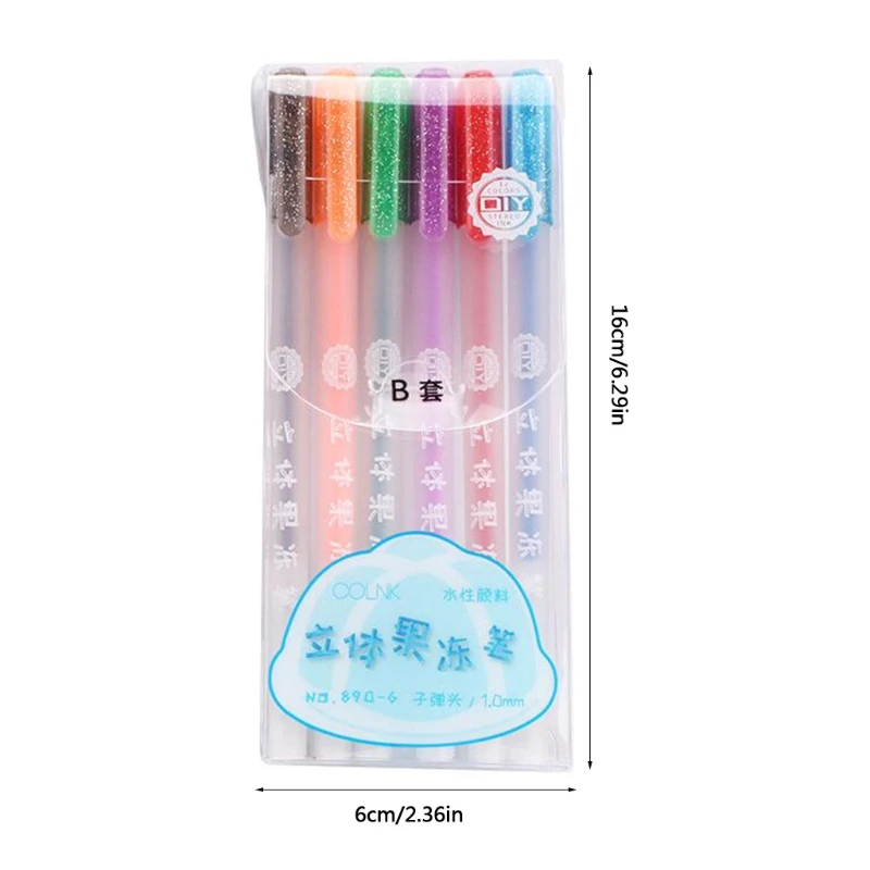 

6 Pack Fluorescent Color Gel Pen Set Candy Color Gel Pen Art Supplies Markers Handwriting Pens 3D Jelly Gel Pens