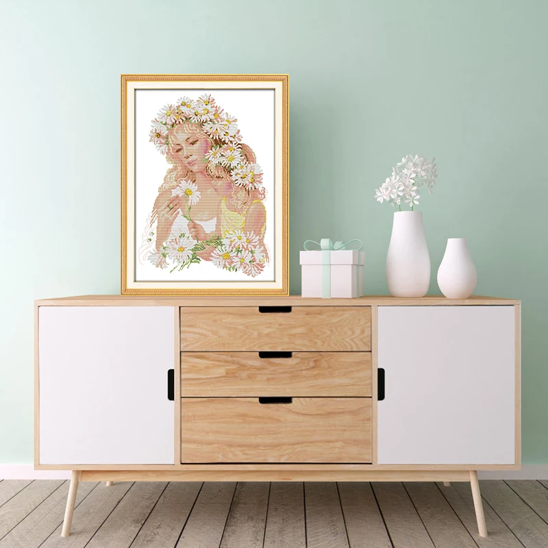 Набор для вышивки крестиком Joy Sunday Мама и дочь с цветами на холсте рисунком 11 14