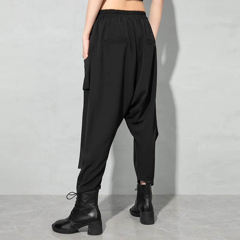 

QING MO Women Streetwear Pants 2021 Spring Women Patchwork Harem Pants Female High Elastic Waist Pants Black ZQY6632