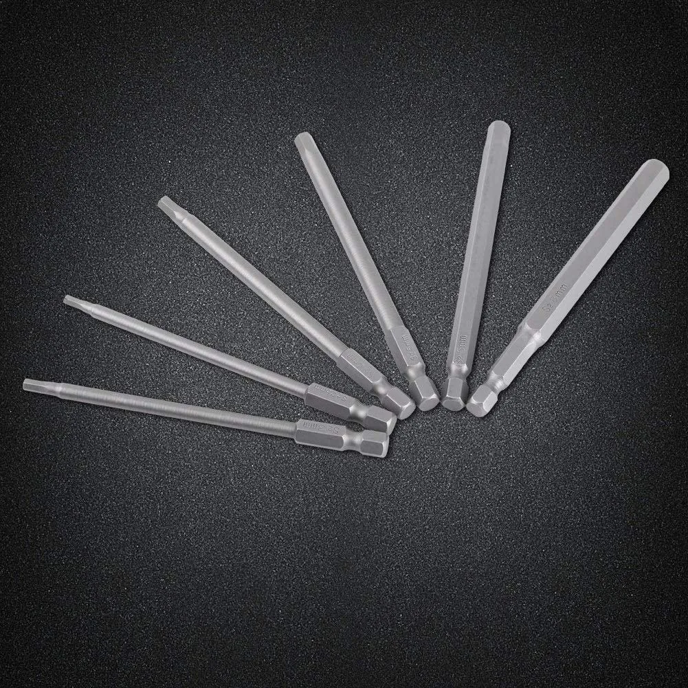 

6PCS 100mm Magnetic Screwdriver Bit Hexagon Head Tool Bit With 1/4\" Hex Shank Bar Hex Drill Bit Set Power Tools Hex Driver Bits
