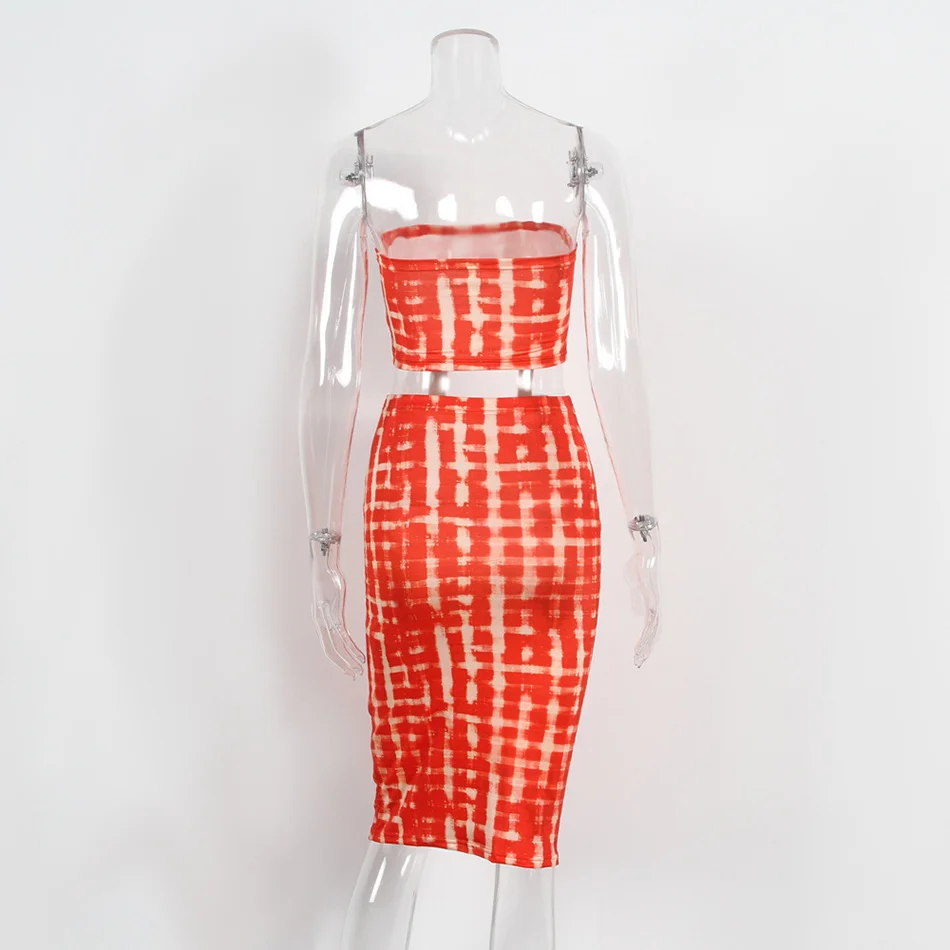 New Kylie Jenner Tight Two-Piece Dress And Tube Top Fashion Rusty Red Style Designer Set | Женская одежда