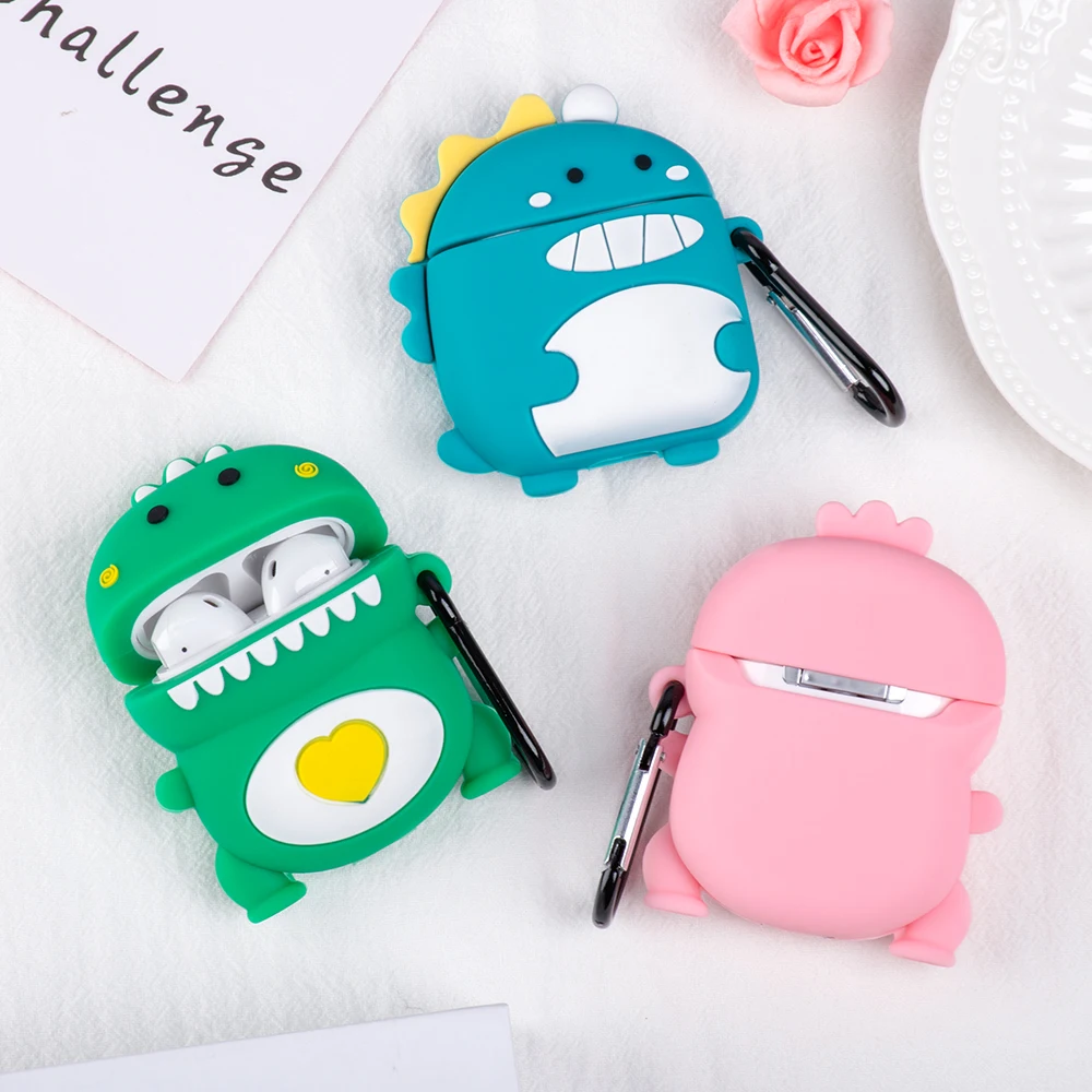 Мягкий силиконовый чехол с 3D рисунком динозавра для наушников Airpods 1 2 зарядный apple