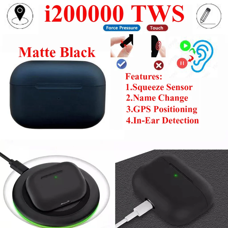Оригинальный i200000 tws матовый черный bluetooth наушники датчик сжатия супер копия мой