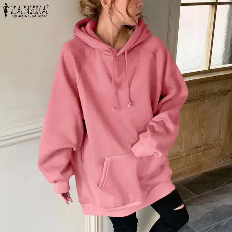 

Oversized ZANZEA Autumn Women's Harajuku Hoodies Sweatshirts 2022 Spring Long Sleeve Pullovers Casual Solid Loose Streetwears