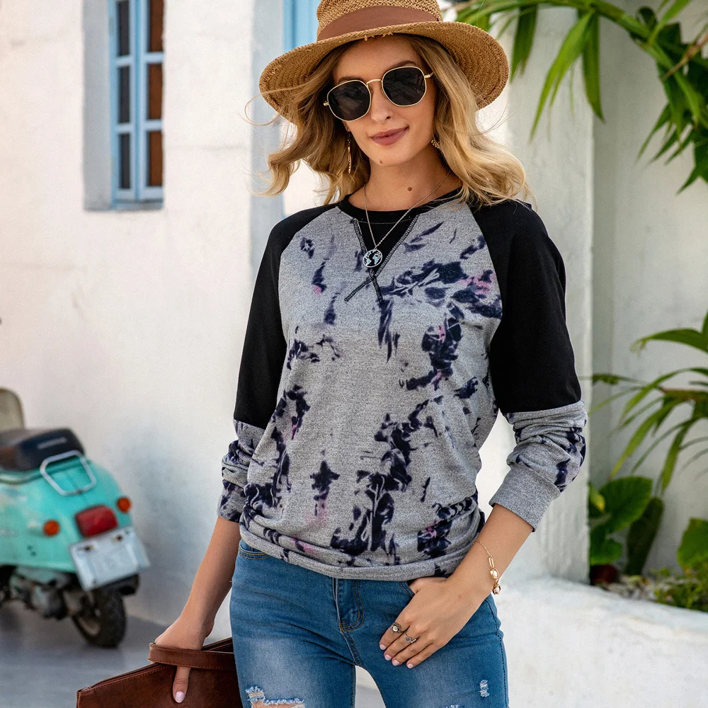 Женская одежда повседневный женский топ в стиле пэчворк с рукавом реглан