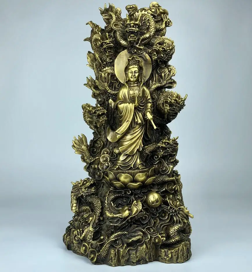 

Китай латунь seiko девять дракон Гуаньинь Будда Ремесла статуя