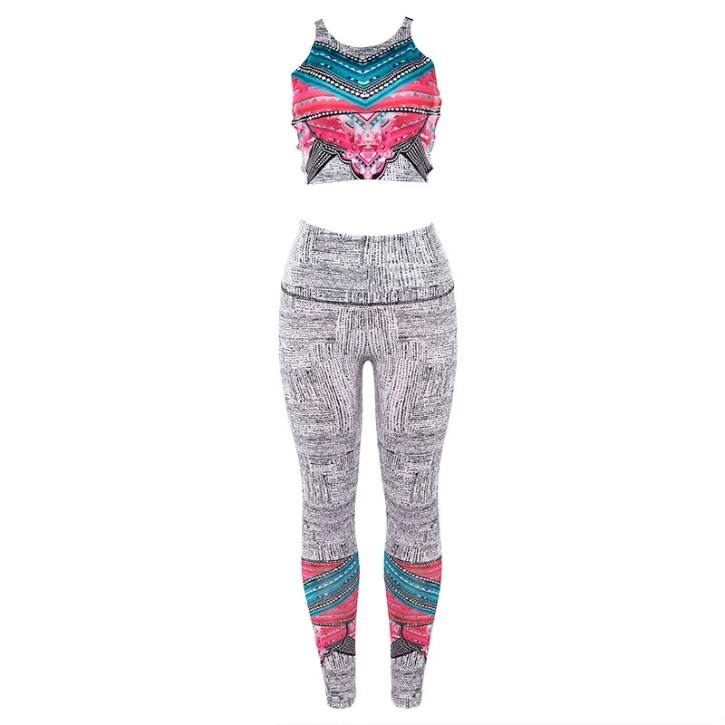 

New Retro Printed Yoga Set Fashion 2 Piece Set Women's Tracksuit Crop Tops High Waist Leggings Sport Suits Gym Fitness Sets
