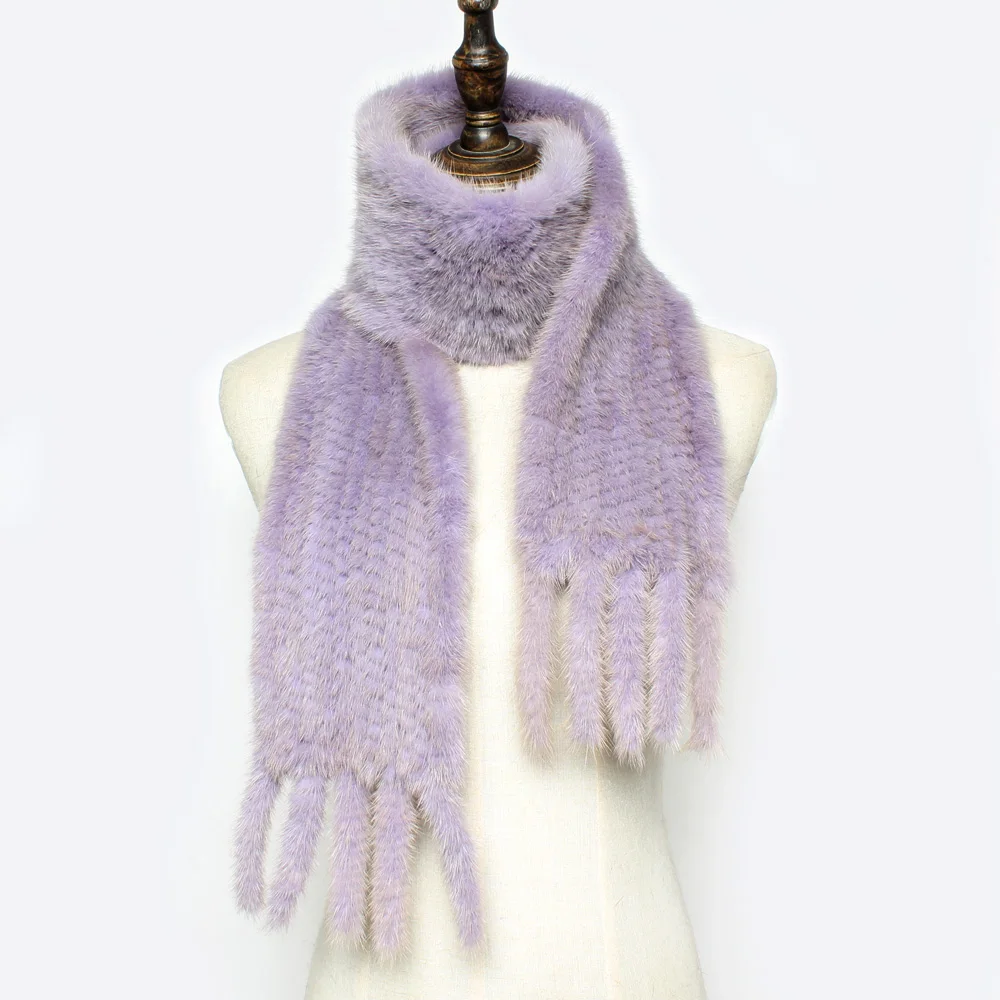 Женский шарф из 100% натурального меха норки длинный натуральный мех ручная вязка |