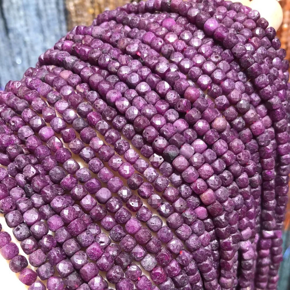 2020 Natural Stone Loose Beads Rubyed Cube Faceted Making for charms Jewelry Necklace Bracelet Accessories Size 4mm | Украшения и